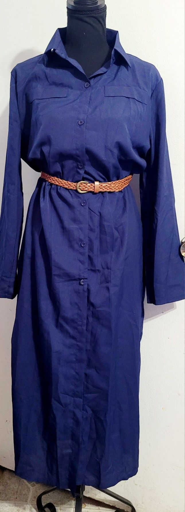 Womens Long Sleeve Blue Maci Dress Print Dress Size M