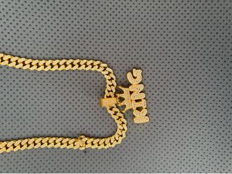 Gold Iced Out Watch, King Pendant Chain, and Bracelet Set