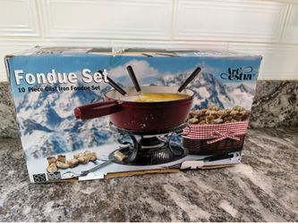 Art of Asia Cast Iron Fondue Set 10 Piece Complete in Box