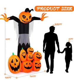 9FT Giant Halloween Inflatables Pumpkin Reaper, Inflatable Halloween Pumpkin Ghost with Rotating LED Lights, Blow Up Yard Decorations Outdoor (A-9FT P