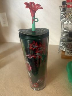Holiday Floral Venti Starbucks Tumbler With Flower Straw Cover