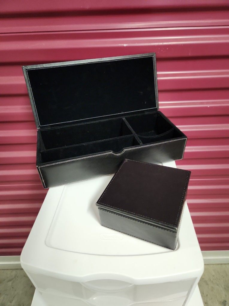 2 Sizes Black Leather Felt Lined Boxes