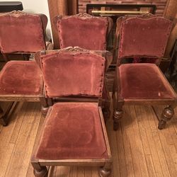 Antique Oak Set Of 4 Dining Chairs 