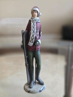 Vintage Skiing Figurine with Skis and Poles 12.5 Inches Tall