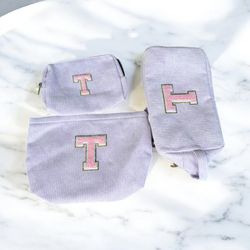 $5 for (3) Initial Letter T Purple Storage Cosmetic Bags