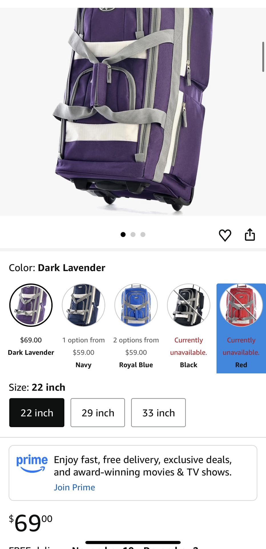 Olympia U.S.A. 22 inch Carry On 8 Pockets Wheeled Rolling Duffel Bag Water Resistant Luggage Lightweight Travel Suitcase with Retractable Handle Pack 