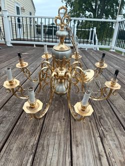 Large Brass and Gray Candelabra Chandelier