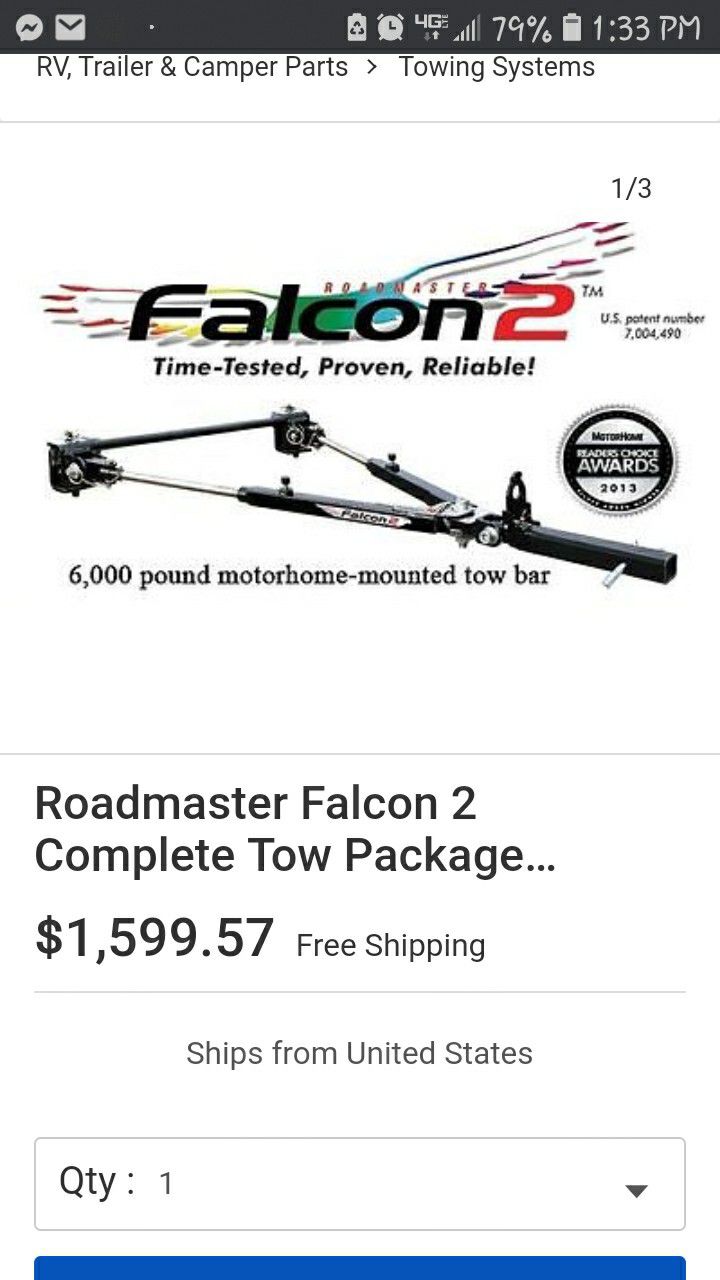 Roadmaster Complete Tow Package Includes: 520 – Falcon 2 Tow Bar (6,000LB Tow