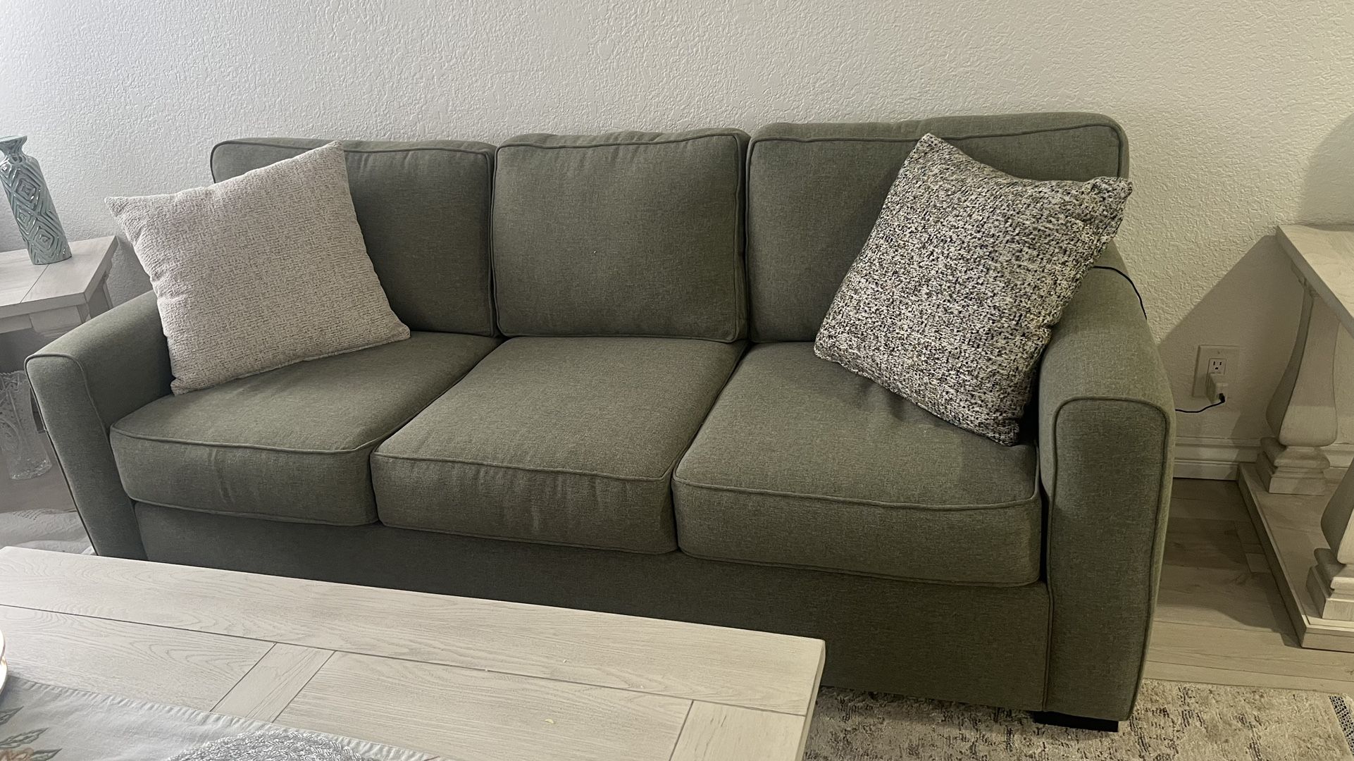 Sofa Set 3 Piece Green Fabric