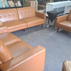New Modern Futon Sofa + Sofa+ Accent Chair + End Table