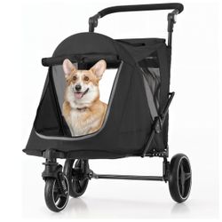 MoNiBloom Pet Stroller for Large Dogs or Multiple Dogs Cats with Adjustable Handle, 3-Wheels Dual Entry Portable Dog Carting(Y009)
