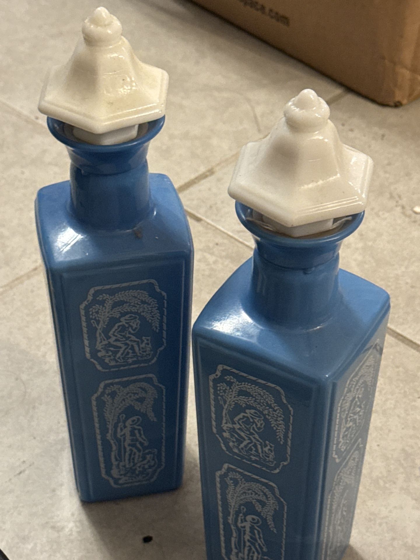 Vintage Blue Milk Glass Bottles – Set of 2 – $25 – Wesley Chapel