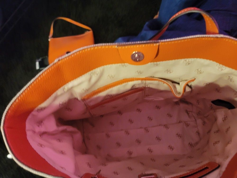 Tan And Orange GUESS Purse With Clutch