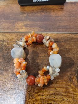 Large Agate Stone Carnelian Real Multi Strand Stretch Bracelet F10