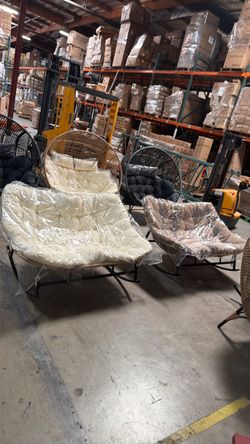 New Assembled Oversized PE Wicker Double Outdoor Rocking Chair 2-person 700 Lbs Beige and Brown (while Supplies Last)