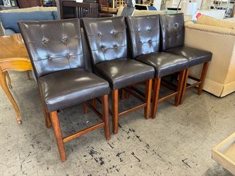 Set of 4 Brown Tufted Counter Stools
