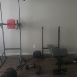 Complete home gym bench press barbell dumbell pullup bar for Sale in San Antonio TX OfferUp