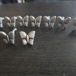 9 metal butterfly dresser draw or cabinet knobs, 8 screws