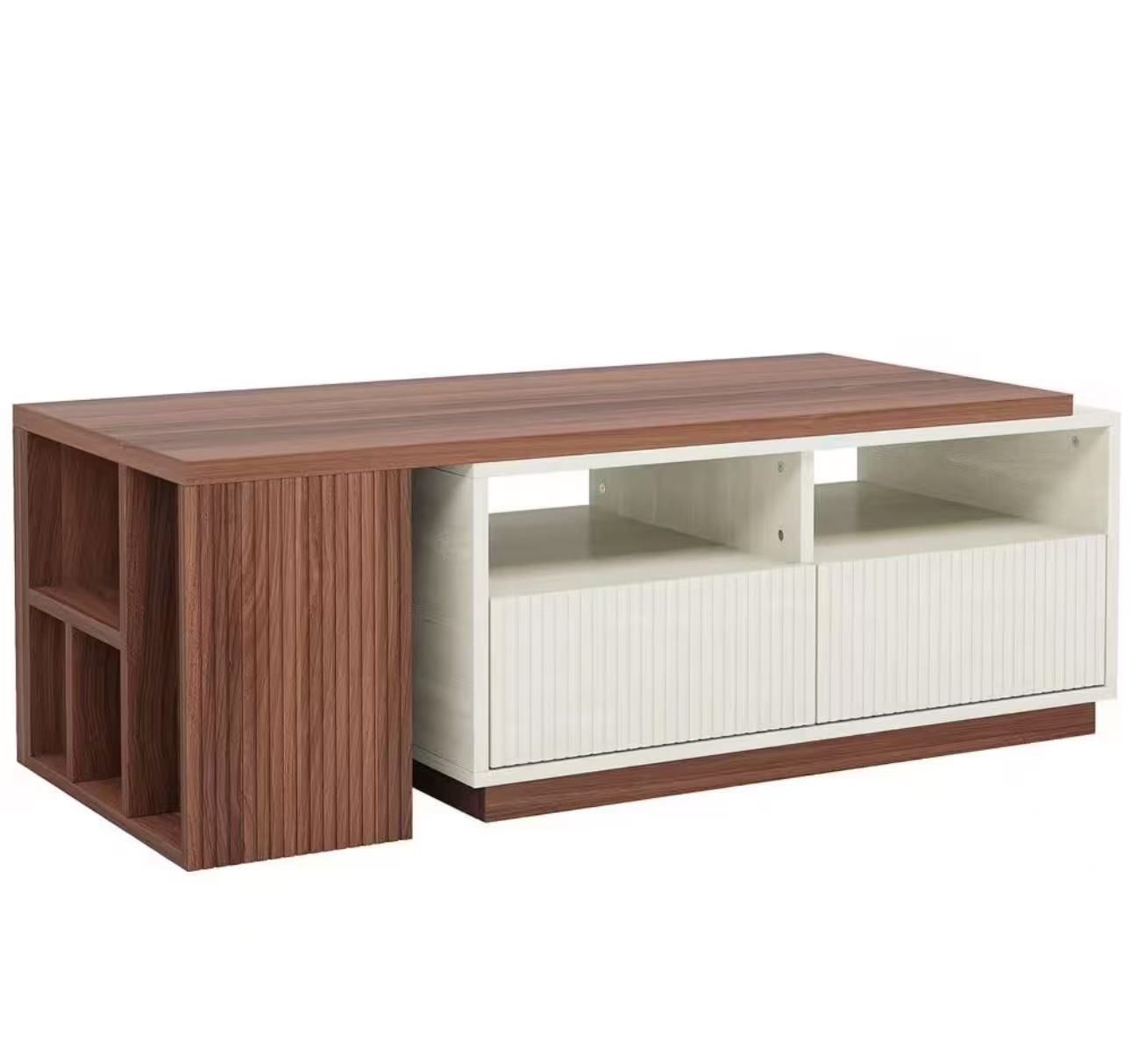 SL0008 43 in. Brown Rectangle Extendable Wood Coffee Table with 2-Drawers and Storage Shelves for Living Room