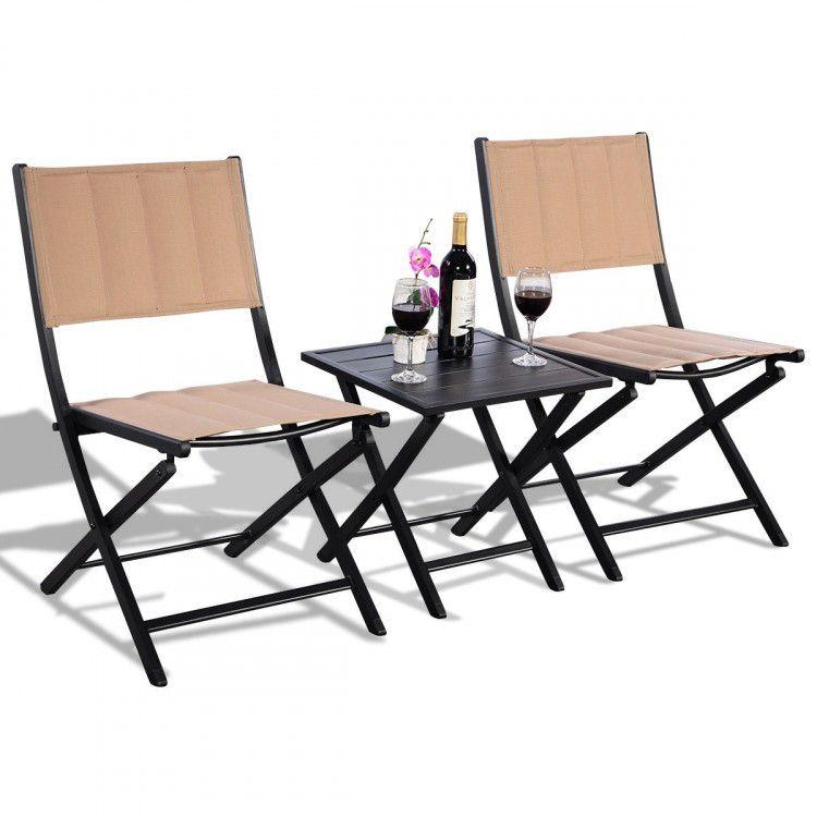NEW 3pcs Bistro Folding Table Chairs Outdoor Furniture Set