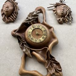 Unique Artisan Wall Clock & Matching Face Decor Pieces