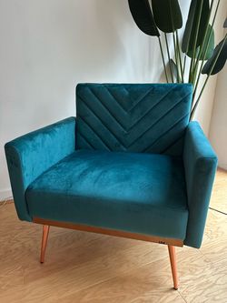 Teal Velvet Accent Chair with Gold Legs