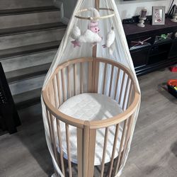 Stokke Mini Crib V3 - Used a couple times Comes with: • Stokke mini mattress & cover • Stokke white canopy  Price: $350 Covina Pickup