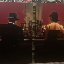 Man and Women sitting at the bar on canvas