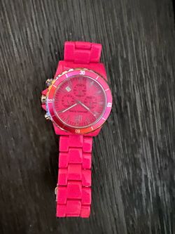 Pink Silicone Chronograph Style Watch reloj