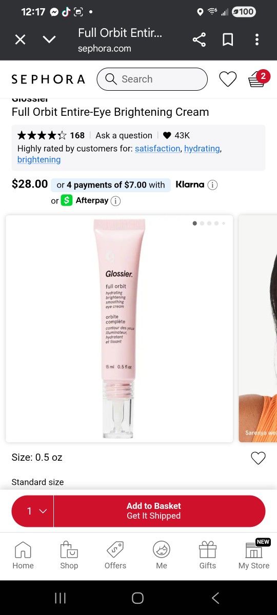 Glossier Full Orbit Eye Cream - Unopened 
