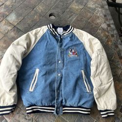 Vintage Disney denim bomber varsity jacket