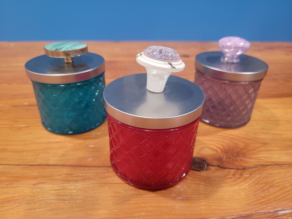 3 Pier 1 Imports Pink, Purple, & Teal Jars ~ 6.8 oz Each, Desk Organize, Knobs
