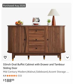 Mid Century Modern Walnut Arched Cabinet with Open Shelf