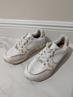 White & Gold Fashion Sneakers Size 8