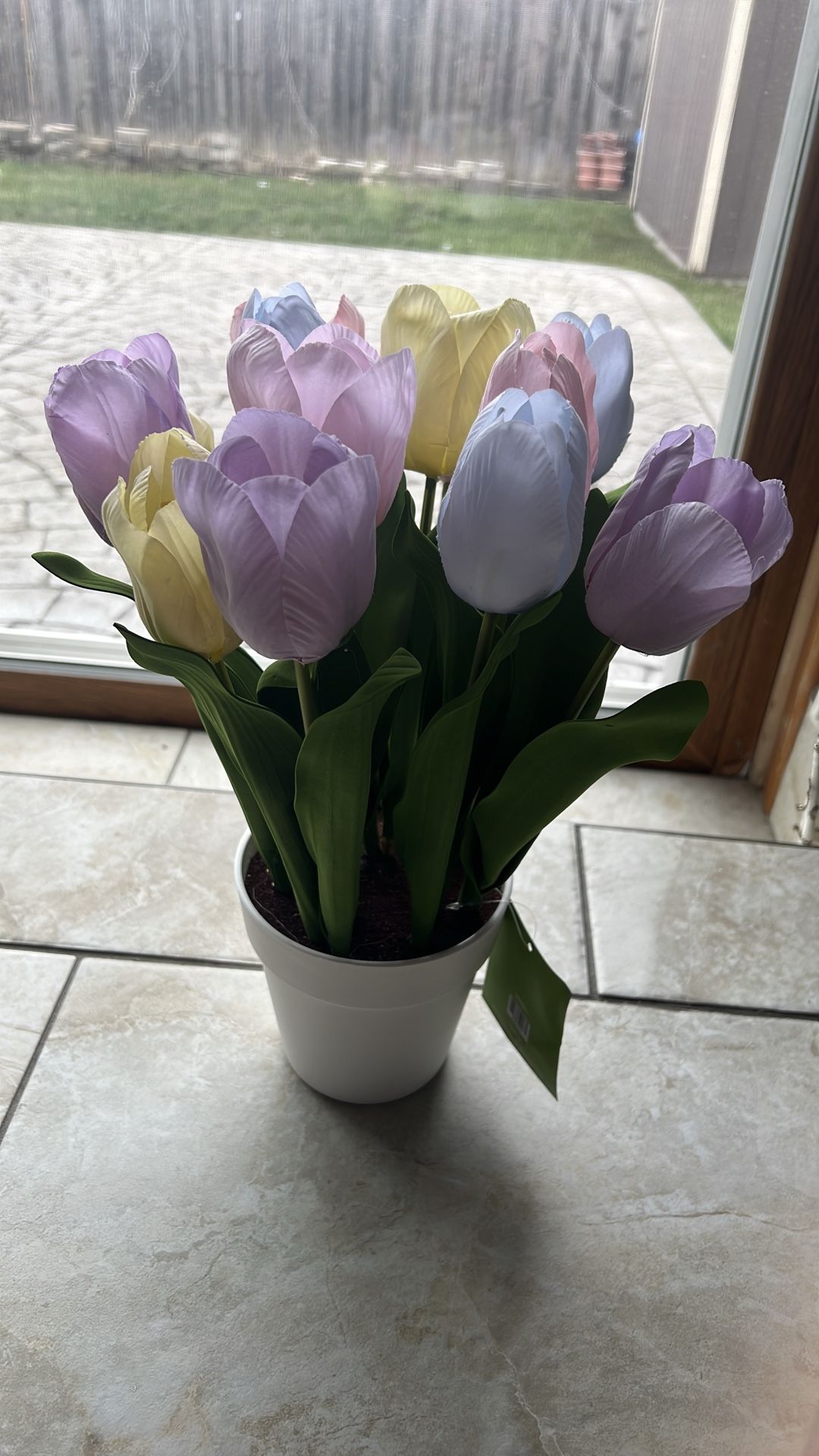 Easter Pastel Fake Tulip Flower Pot w Tag