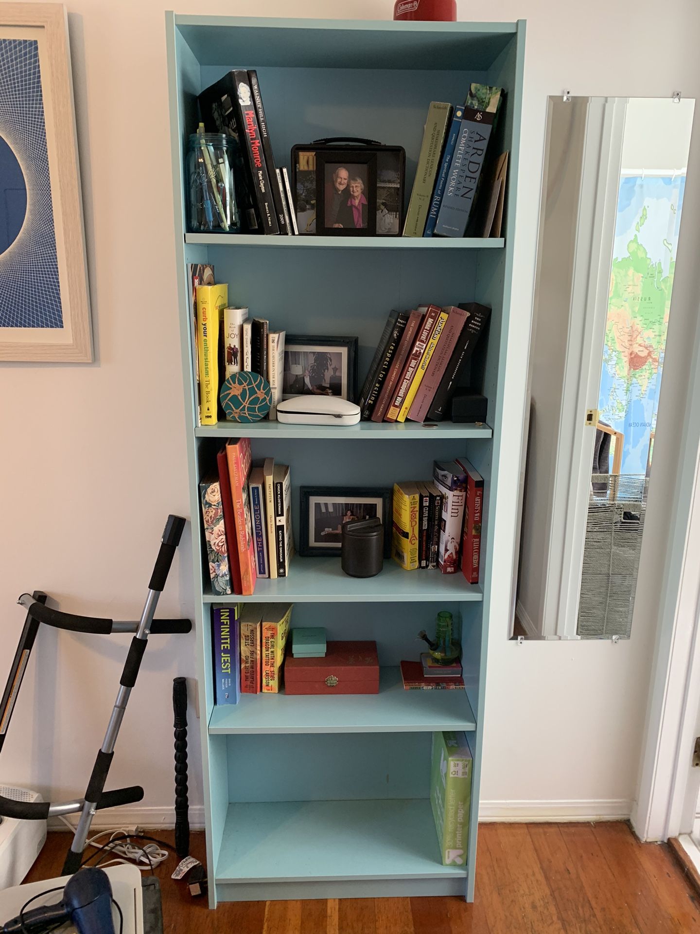 Sky blue bookshelf!