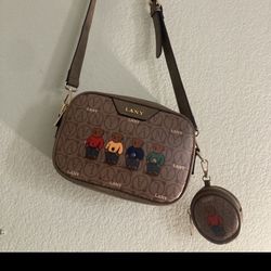 Four Teddy Bears, Graphic. Original LANY-branded Crossbody Bag With Matching Detachable Coin Purse