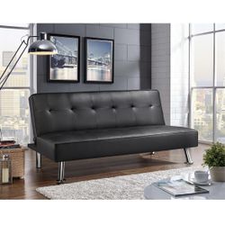 Modern Folding Futon Loveseat Black Faux Leather Futon Sleeper Bed Convertible Futon Couch Bed for Living Room