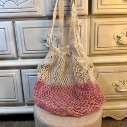 Pink and Beige Woven Bag