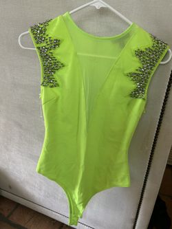 Young Adult Ice Skating  Dance Wear Bodysuit With Shoulder Rhinestones