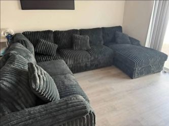 BRAND NEW BLACK CORDUROY SECTIONAL SAME DAY DELIVERY