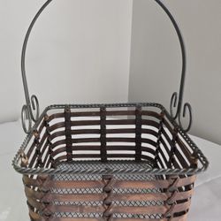 Metal & Wood 13" Handled Basket
