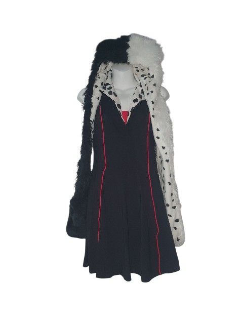 DISNEY Cruella De Vil, Villains Adult Woman's Halloween Costume. Size Medium. *Dress *Headpiece *Purse.