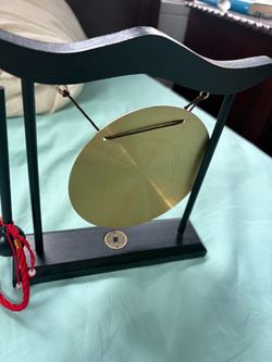Desktop Brass Gong with Black Wooden Stand