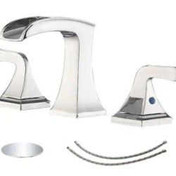 8 in. Widespread Double Handle Brass Waterfall Bathroom Sink Faucet with Pop-Up Drain Assembly Kit in Polished Chrome