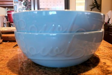 DOWAN Large Mixing Bowls, Ceramic Serving Bowls, Salad Bowls 120 Oz 10" Blue Fruit Bowls for Modern Home, Set of 2
