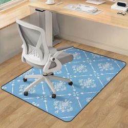Heavy Duty Office Chair Mat for Carpet & Hardwood Floors, Desk Chair Floor Mat, Office, Home Office, Gaming Floors, Light Blue Floral 48"X36"