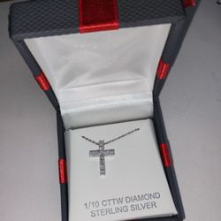 YES, PLEASE! 1/10 CT.T.W. Natural Diamond Sterling Silver Cross Pendant Necklace