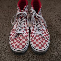 9.5 newly worn red checkered high top vans 