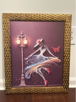Large Framed Wall Art Canvas – Dancing Woman with Gold Frame